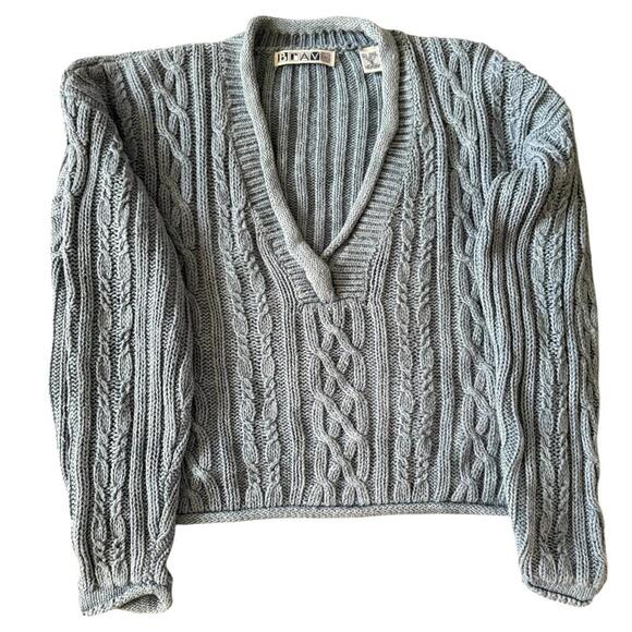 Bravo Blue Gray Cable Knit Deep V-Neck Sweater – Size S - Picture 1 of 7